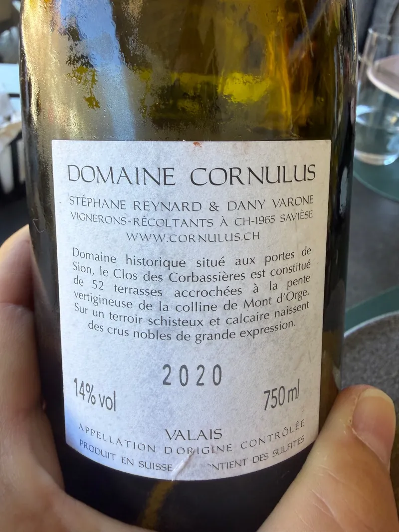 Etikett von Cornalin Cœur du Clos, Clos des Corbassières